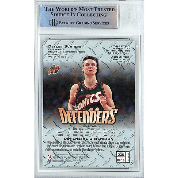 Detlef Schrempf Sonics Autographed '97 Topps Finest Basketball Card Beckett Slab - Picture 2 of 4